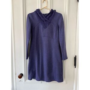 Prana bluish purple v- neck fleece hooded sweater dress S